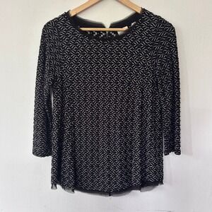 Anthropologie Postmark Black White Textured Wavy Knit 3/4 Sleeve Top Medium